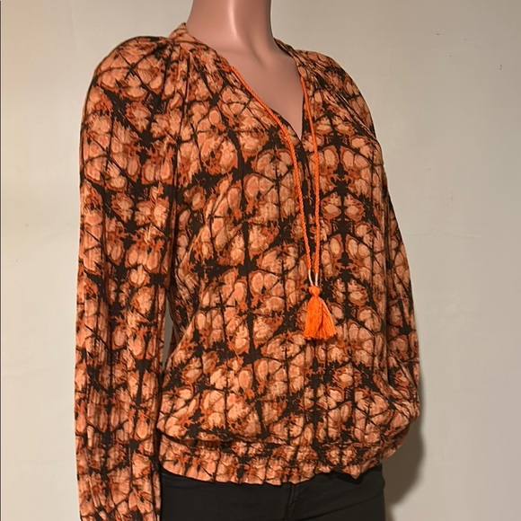 Anthropologie Porridge cotton long sleeve tie neck elastic waist shirt top Sz S - Picture 5 of 10